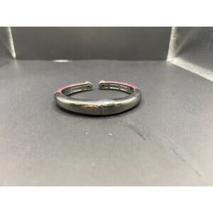 Joan Boyce Mini Kissable Hinged Bangle Bracelet Hot Pink Crystals Gunmetal 6.75"